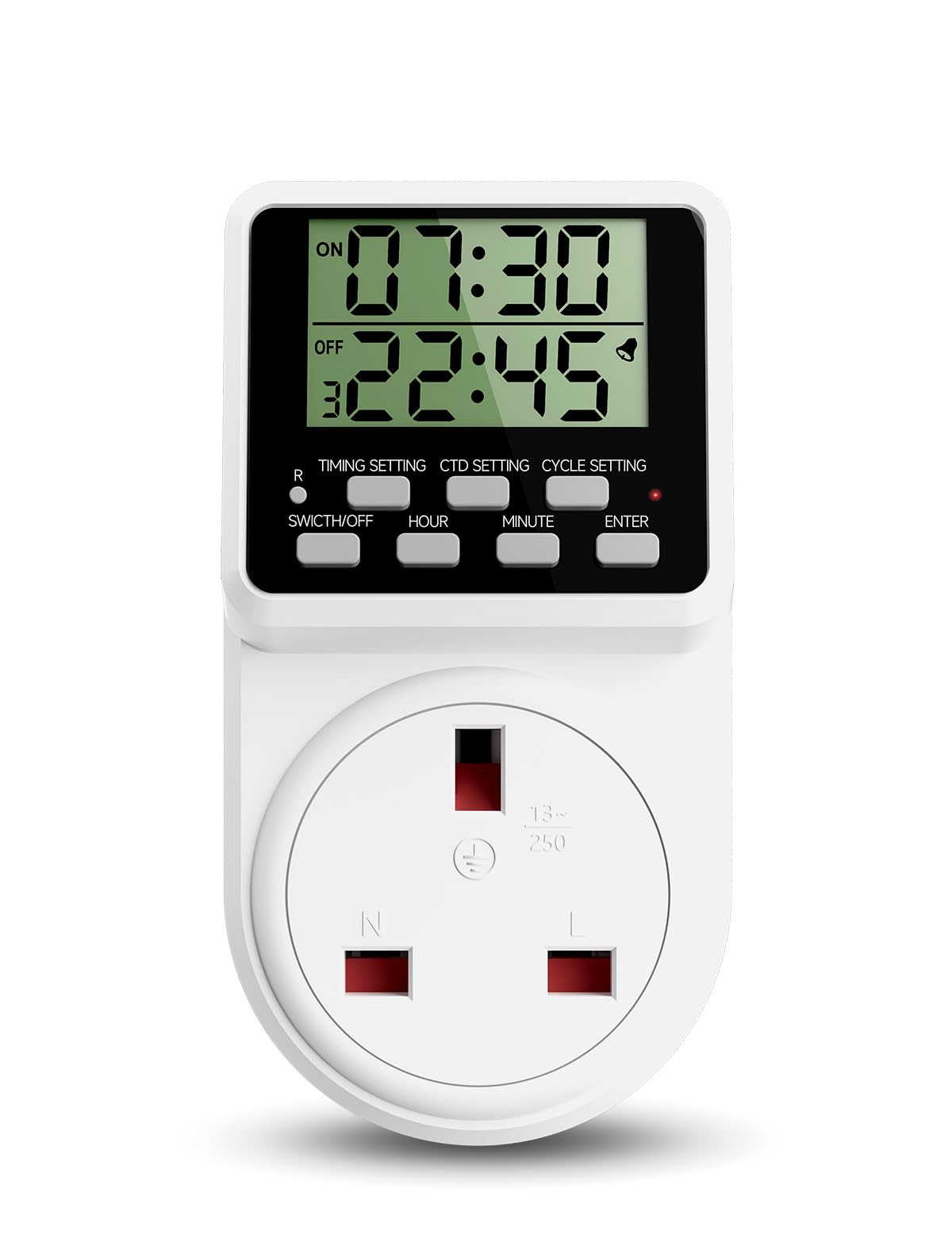 ORIDGET 24 Hour Digital Electric Timer Plug Socket UK with Countdown and On-Off Repeat Cycle Timer for Lights and Home Appliances, 13A / 240V
