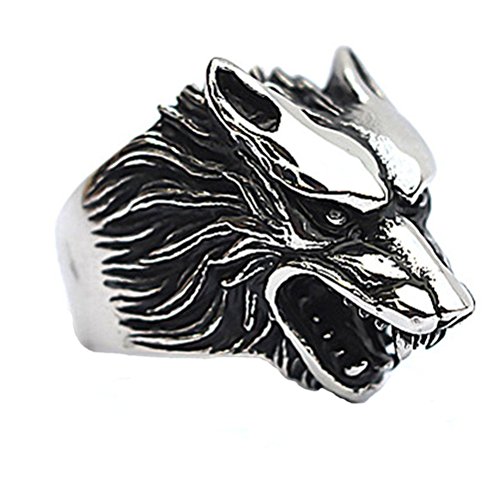 Hijones Men's Jewelry 316L Stainless Steel Wolf Head Skull Ring, Size 11 #TOP24