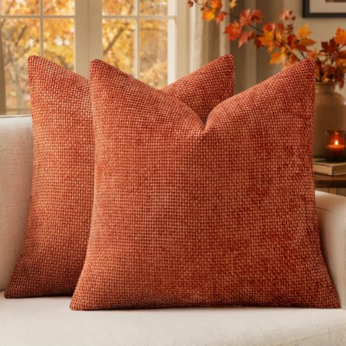 Image of MIULEE Pack of 2 Fall Burnt Orange Decorative Pillow Covers 18x18 Inch Soft Chenille Couch Throw Pillows Farmhouse Cushion Covers for Home Decor Sofa Bedroom Living Room