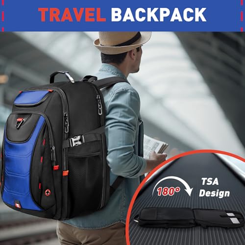 Image of Z-MGKISS Large Travel Backpack for Men, 18.4 Inch Laptop backpack, TSA Flight Approved, Water Resistant, Business Work Bag with USB Charging Port, Extra large Backpacks, Blue