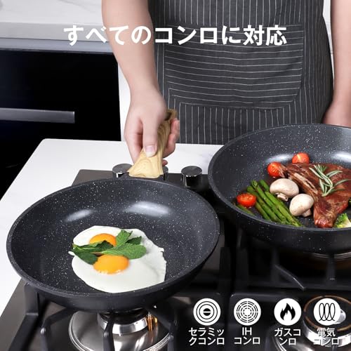Image of GiPP Nonstick Frying Pan Skillet Set- Ceramic Coating Non Stick Pans, Healthy Non-Stick Fry Pan Omelette Pan Egg Pan, Compatible with All Stoves, Dishwasher Safe, PFOA Free(Gray, 24CM+26CM+28CM)