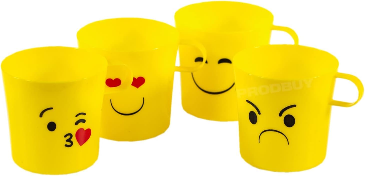 Darthome Set of 8 x Yellow Plastic Emoji Face Kids Childrens Beakers Cups Juice Water Party BBQ