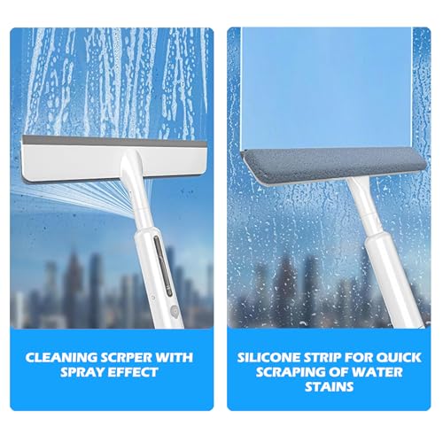 Image of 3 in 1 Squeegee for Window Cleaning, 59'' Long Glass High Window Cleaner with Spray Extension Rod and 12'' Rubber Lip, Combinable Squeegee for Car Sliding Door Shower Glass Door