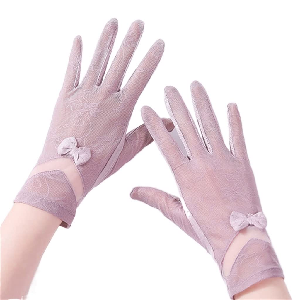 Women's Thin Full Finger Touch Screen Short Lace Driving Spring and Autumn Ice Silk Gloves