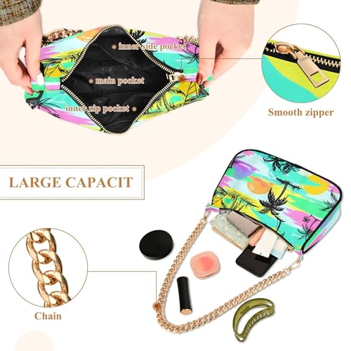 Tropical Palm Trees Rainbow Medium Handbag Tote Womens One Shoulder Purses Zipper Hobo Purse Clutch with Chain Strap4