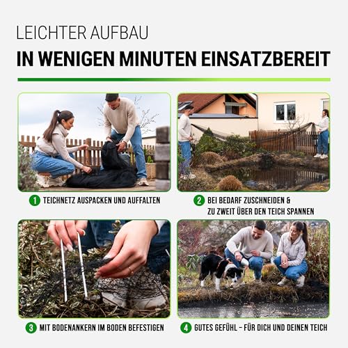 FISO® Teichnetz - 5x10m I Vogelschutznetz engmaschig, robust, witterungs- & UV-beständig I Schwarzes Teich Netz feinmaschig (15x15mm) I Netz zum Schutz von Teich, Balkon, Kirschbaum & Mehr