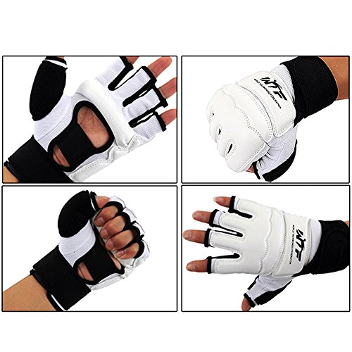 Wonzone Half Finger Taekwondo Training Boxing Gloves, Taekwondo/Muay Thai Training/Punching Bag Gym Half Mitts Sparring Gloves (White, X-Large) #TOP2