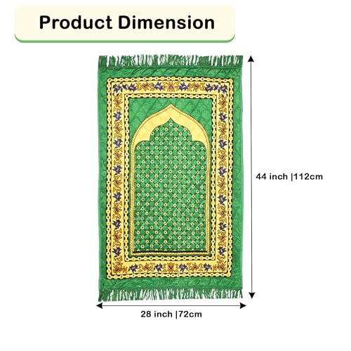 Image of Kuber Industries 28x44 Inch Velvet Janamaz /Meditation /Prayer Mat for Muslim Namaz | Soft & Foldable Mihrab Mark Islamic Prayer Rug | Green