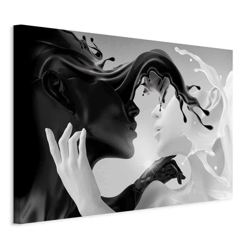 B&D XXL - Leinwandbild Abstrakt Paar Gesichter, 120x80 cm, 1-teilig, modern | Hochwertige Leinwand, sofort aufhängbar, ideal fürs Wohn- oder Schlafzimmer, wasserfest und lichtecht, langlebig, stilvoll