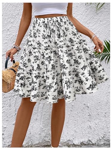 Floerns Women's Floral High Waist Drawstring Ruffled Layer Flared Hem Short Skirts4
