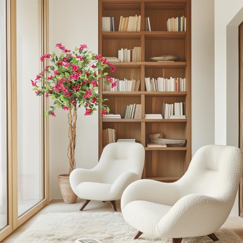 GarveeHome 5FT Artificial Bougainvillea Tree, Tall Potted Artificial Plants Indoor, Faux Tree with Wood Trunk and Pink Flowers for Outdoor