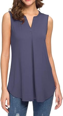 Neineiwu Womens Summer Tank Top V Neck Sleeveless Loose Pleated Shirt