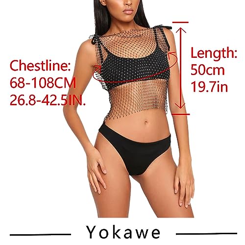 Yokawe Rhinestone Mesh Top Black Sparkly Crystal Tank Tops See Through Bikini Cover Up Nightclub Party Raver Outfits4