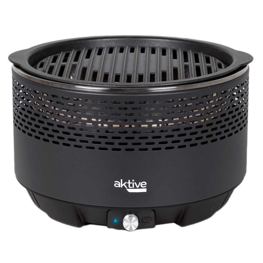 Aktive 63002 - Barbecue portatile a carbonella ricaricabile senza fumo con batterie Nero, Antigoccia, Misure Ø34x22cm, Include borsa di trasporto, Cuoce all'interno, Grill