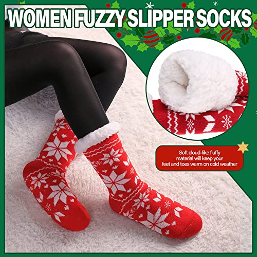 Dosoni Womens Slipper Fuzzy Socks Non Slip Winter Warm Soft Fluffy Cozy Fleece Lining Home Socks Snowflake Big Red #TOP1