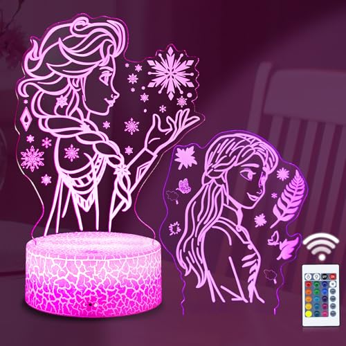 TIDRT Mignon Elsa Princesse Lampe-3d Led Acrylic Veilleuse 16 Couleurs Touchez...