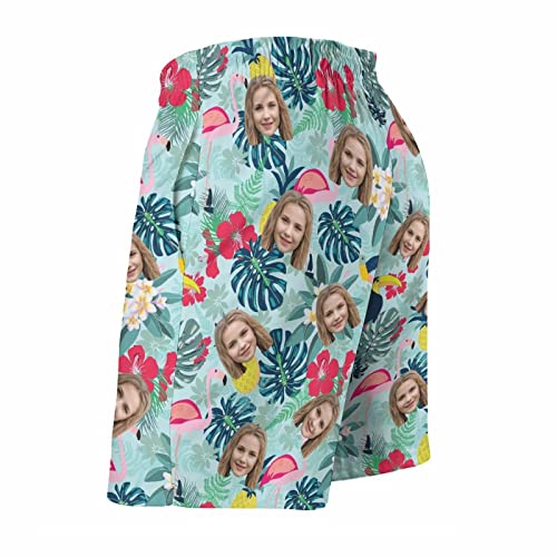 Custom Face Men's Stretch Swim Trunks with Flamingo Tropical Leaves Quick Dry Drawstring Elastic Trunks Beach Shorts4