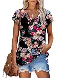 Tshirts Shirts for Women Floral Vacation Summer Tops Short Sleeve Blouses Print Black Floral S