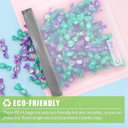 Qinline Reusable Food Storage Bags - 24 Pack Bpa Free Freezer Bags(8 Reusable Gallon Bags + 8 Leakproof Reusable Sandwich Bags + 8 Food Grade Snack Bags) Extra Thick Reusbale Lunch Bag For Salad Fruit #TOP2