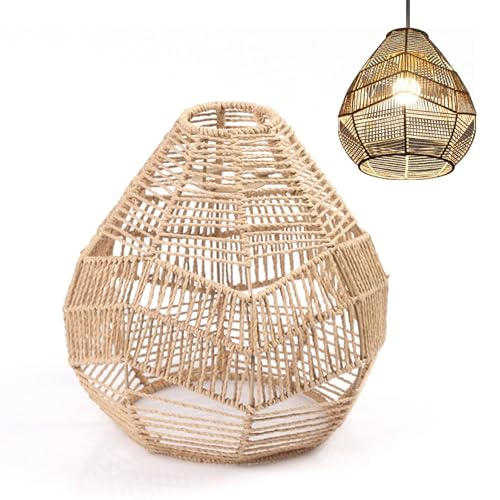 Lampenschirm Aus Gewebtem Seil, Lampenschirme, Boho Rattan Lampenschirm, Lampenschirm Rattan, Beh&auml;nge Lampenschirm Zum Aufh&auml;ngen, Deckenlampenschirm F&uuml;r Gewebte, Retro Rattan Gewebt Lampenschirm