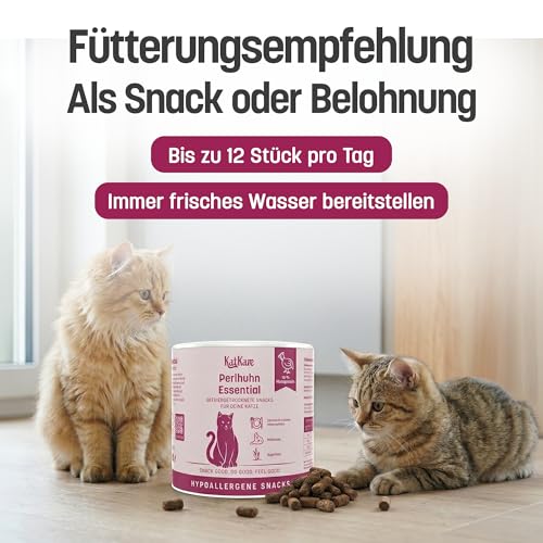 KatKare Hypoallergene Gefriergetrocknete Katzensnacks für empfindliche Katzen - Monoprotein Katzen Leckerlis Getreidefrei, ohne Zusatzstoffe, Monoprotein Proteinquelle - Perlhuhn Essential - 70g