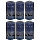  bolsius 103867590365 Rustik Stumpenkerze, 13 x 7 cm, dunkelblau (6 Stück)