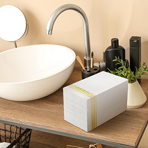 200 Pcs Paper Napkins Disposable Hand Towels For Bathroom, Gold-Stamping Party Napkins Durable 3-Ply Soft And Absorbent Guest Dinner Napkins For Events, Wedding, Dinners Or Kitchen, White And Gold #TOP5
