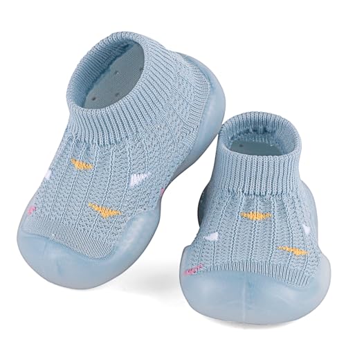 MASOCIO Zapatos Calcetines con Suela Goma Bebe Niño Niña Verano Carlotitas Primeros Pasos Bebé Zapatillas Casa Calcetin Calzado Respetuoso Talla 18 Antideslizante 6-9 Meses Azul Marino