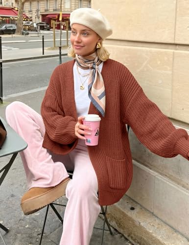 Image of MEROKEETY Long Sleeve Oversized Cardigan Sweaters for Women | Fall Winter Sweaters, Open Front, Chunky Knit, 2026 Casual Work Outerwear with Pockets