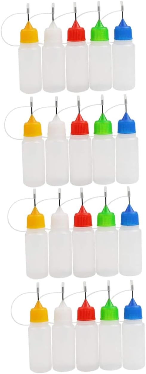Healifty 20pcs 30ml Needle Tip Empty Squeeze Bottles with Caps, Semi- Plastic Glue Dispensing Bottles for Precision Liquid Application in Crafts and DIY Random Color