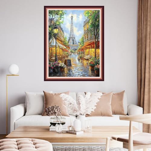 Image of Fanxvivy Stamped Cross Stitch Kits for Beginners Full Range of Cross Stitching Preprinted Embroidery Kits for Adults, 11CT Embroidery Pattern Needlepoint Kits-Iron Tower Twilight 16x20 inch