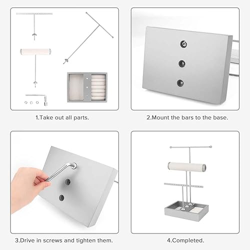 Miniatura 5 de Soporte para joyas, organizador para joyas, 3 niveles, joyero, organizador de joyas para brazaletes, collares, anillos, aretes y relojes (plata)