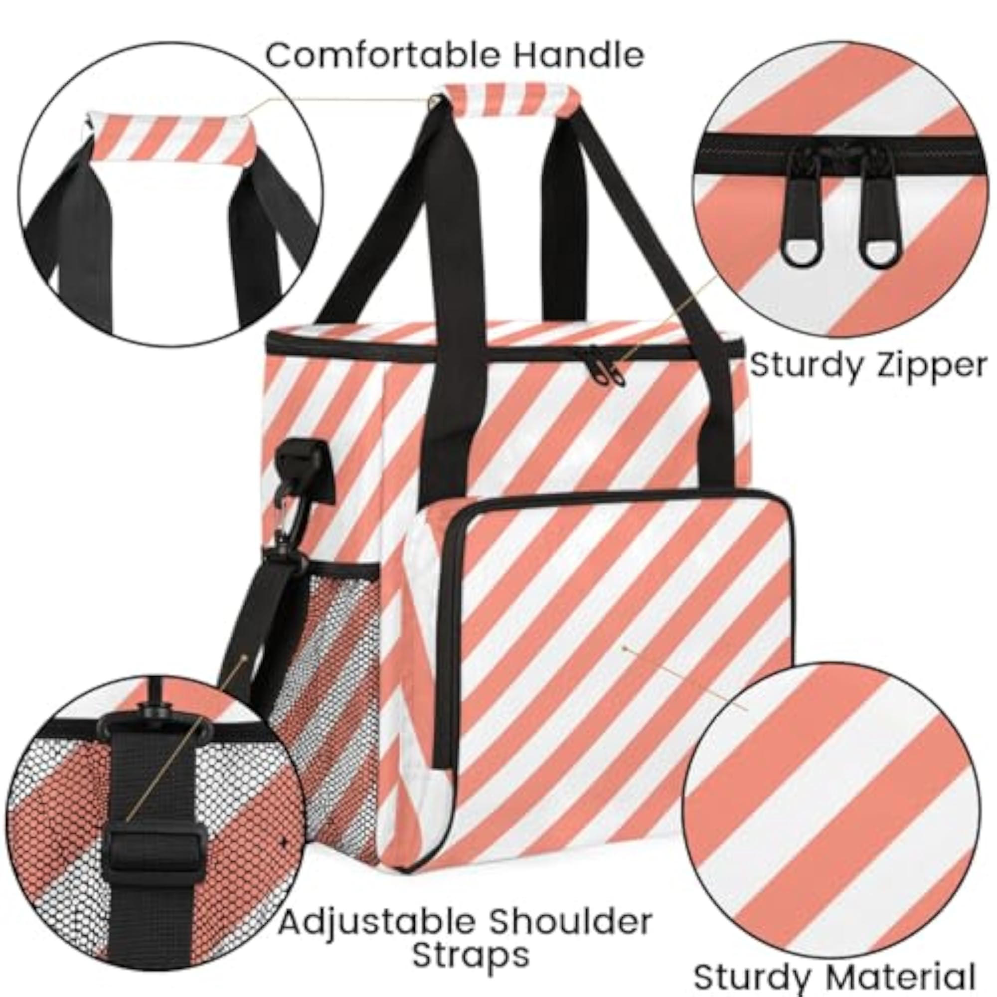 Striped Light Pink Travel Coffee Maker Carrying Bag, Large Organizer