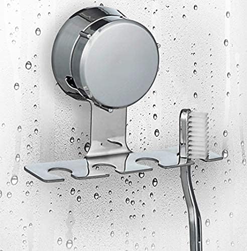 HOME SO Toothbrush Holder with Suction Cup Hanger - Hygienic Bathroom Organizer Holds up to 4 Toothbrushes - Stainless Steel Chrome - Removable Reusable Stick on Bathroom Mirror or in Shower…