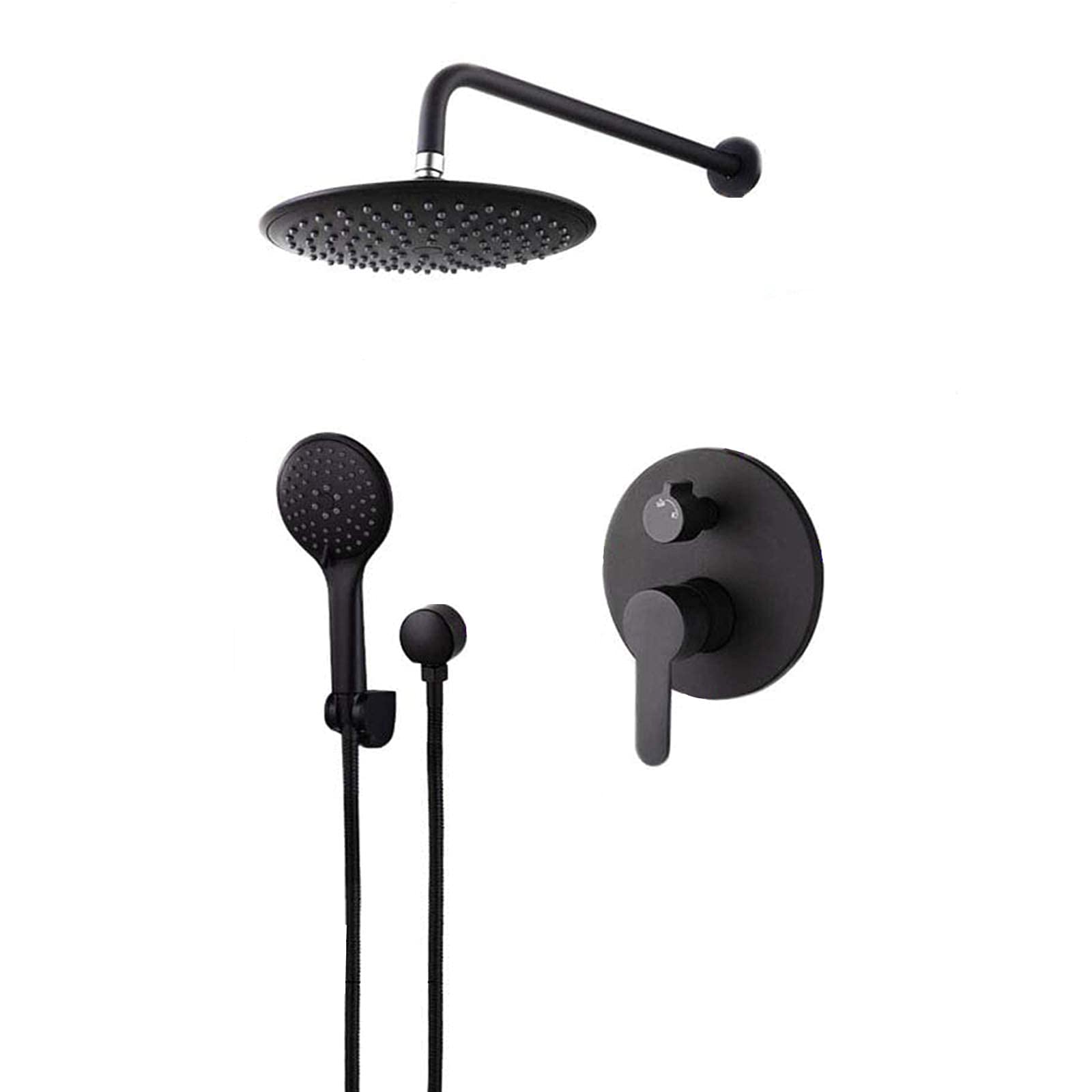 QUSYZD Shower Faucet Set Black, 10 Inch Rain Shower Head with 3 Functions Hand Spray, Wall Mounted Shower System, Brass Shower Set Diverter Mixer,