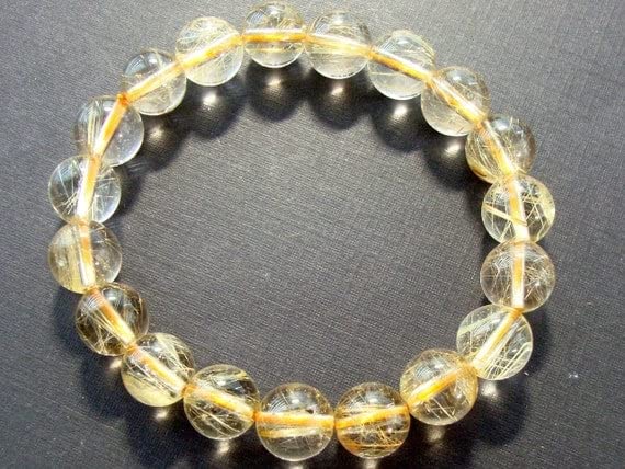 LKBEADS Złoty kwarc rutylowany gładkie okrągłe koraliki, sznurek 10-10,5 mm - 7,5-8"