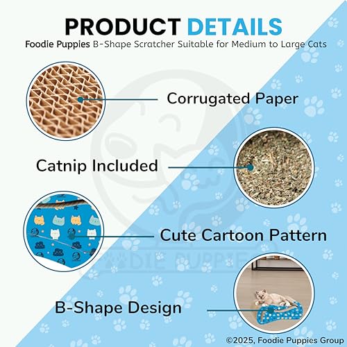 Image of Foodie Puppies 2 in 1 Cat Scratcher Pad with Catnip for Cats & Kittens - (B Shape Scratcher 55 x 23 x 14 cm) | Durable Corrugated Scratching House, Easy to Assemble | Furniture Protection.