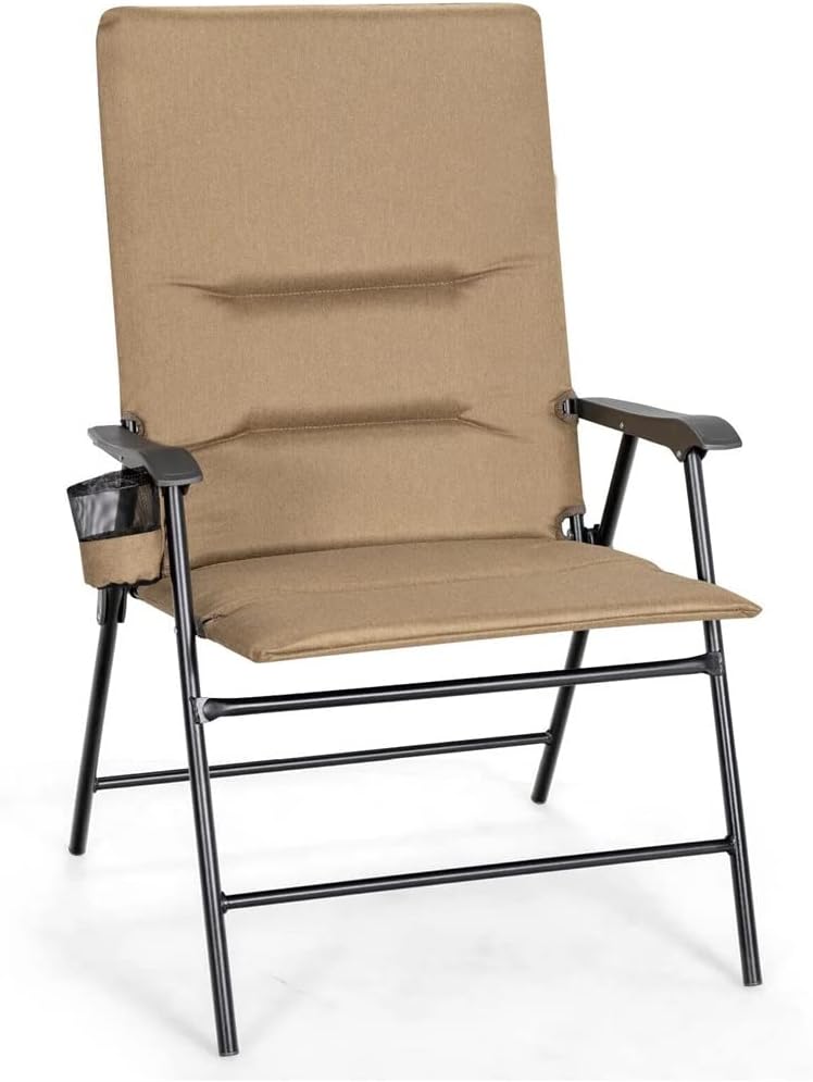 Patio upholstered Folding Portable Chair Camping Dining Outdoor Beach Brown