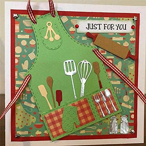 Miniatura 3 de Juego de herramientas de cocina de 14 piezas de troquelado de metal, delantal de cocina, plantillas cortadas para manualidades, álbumes de recortes,