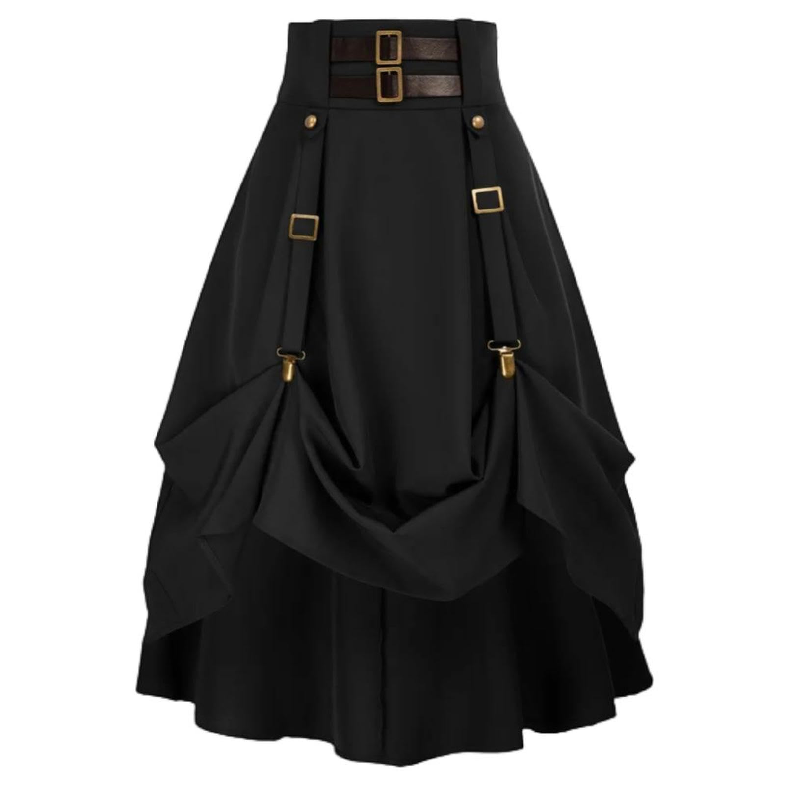 Gonne a Trapezio Gotiche Steampunk gonne da Donna gonne Svasate Elastiche a Vita Alta con Cintura Regolabile Gonna Punk con Tasca-Viola tirio-L