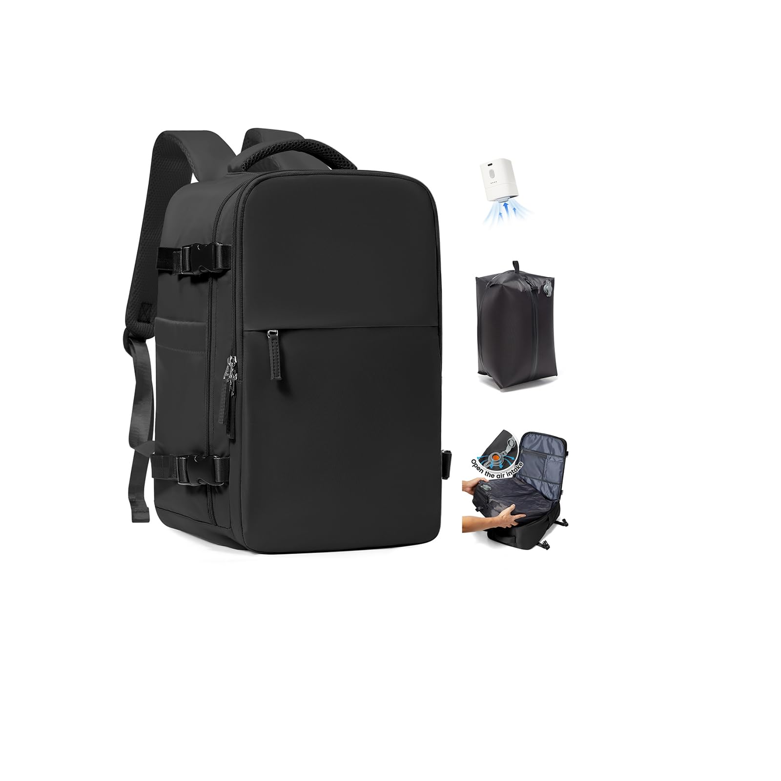 SZLX Vakuum Rucksack Ryanair Handgepäck 40x30x20 Wizzair Reiserucksack Flugzeug für Damen Herren, Laptop Rucksack 14 Zoll Wasserdicht Untersitz Kofferrucksack mit Schuhfach,Vakuum Koffer mit Pumpe