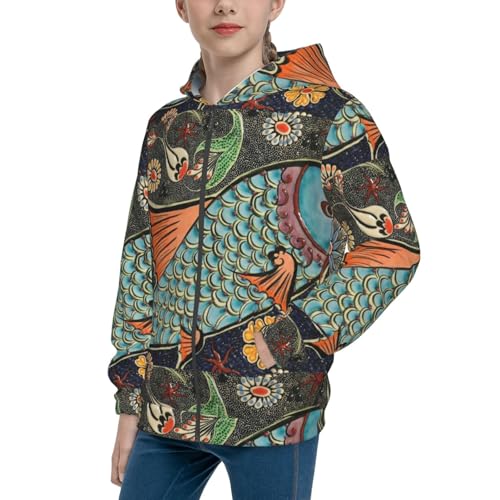 Rich Fish Kids Pullover Hoodies Boys Zip Up Sweatshirts Girls Athletic Clothes with Pocket