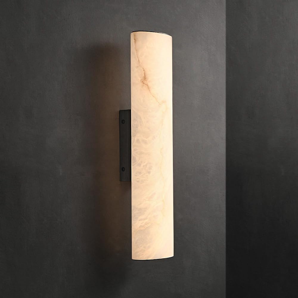 HUAYUSEDF Alabaster Wall Sconce 19.69In Black Spanish Natural Marble Light Indoor Rectangle 15W Sconces Lighting 3000K Vanity Lights for Bathroom Living Room Bedroom Stairs Hallway