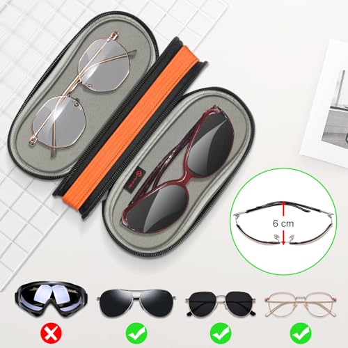 Image of FINTIE Double Sunglasses Case, Soft Portable Eyeglasses Pouch with Carabiner Clip, Dual Zipper Compartments for Men Women