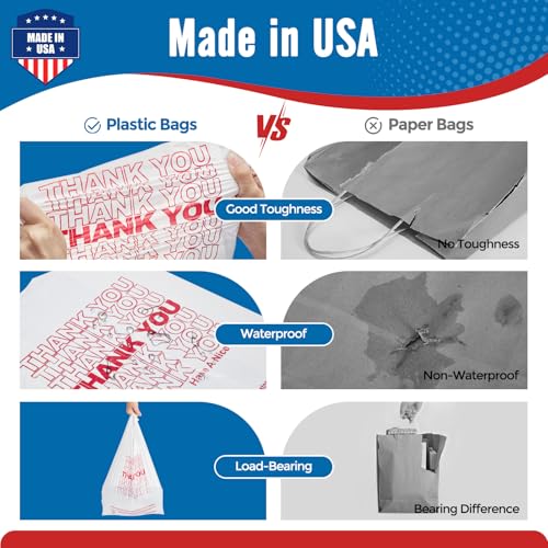 Fuxury 1000 Count Thank You Plastic Bags (11.5" x 6.5" x 21") White, T-shirt, Grocery, Take Out, To Go, Retail Shopping Bags in Bulk (Made in USA) by FUXURY - Image 6