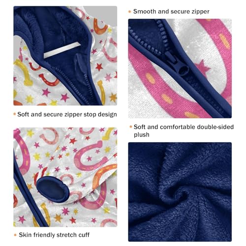 Colorful Horseshoes and Stars Toddler Fleece Jacket Girl Boys Hooded Fleece Jacket Coat Warm Outwear Zip-up 3-10T3