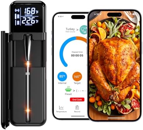 Smart Wireless Meat Thermometer,Digital Cooking Thermometer with Dual High-Accuracy Sensors,Ceramic Heat-Resistant Probe, Instant Read LCD & App Control for Kitchen,BBQ,Oven,Grill,Air Fryer