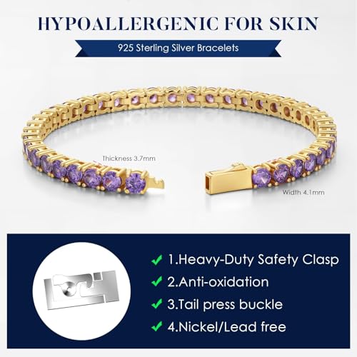 Iefil 14K Gold Plated Tennis Bracelets for Women - Size 6.5" - 7" Sterling Silver Birthstone Bracelet, Anniversary Birthday Gifts for Women2