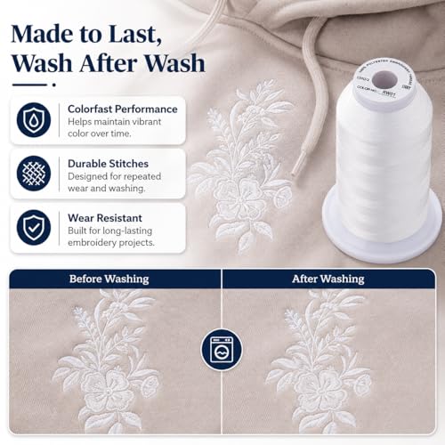Image of Simthread 5000M 40WT Polyester Embroidery Thread, Raw White RW001 | 5000M 40WT polyester thread feeds smoothly for machine embroidery, monograms, logos, patches and quilting.