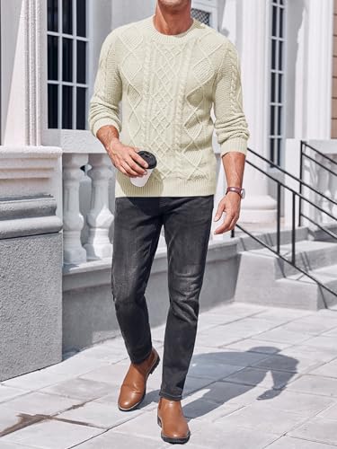 NIUBIA Men's Slim Fit Crewneck Pullover Sweater Winter Casual Chunky Cable Knit Comfort Heavy Long Sleeve Sweaters3